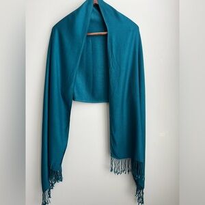 Teal shawl wrap with fringe